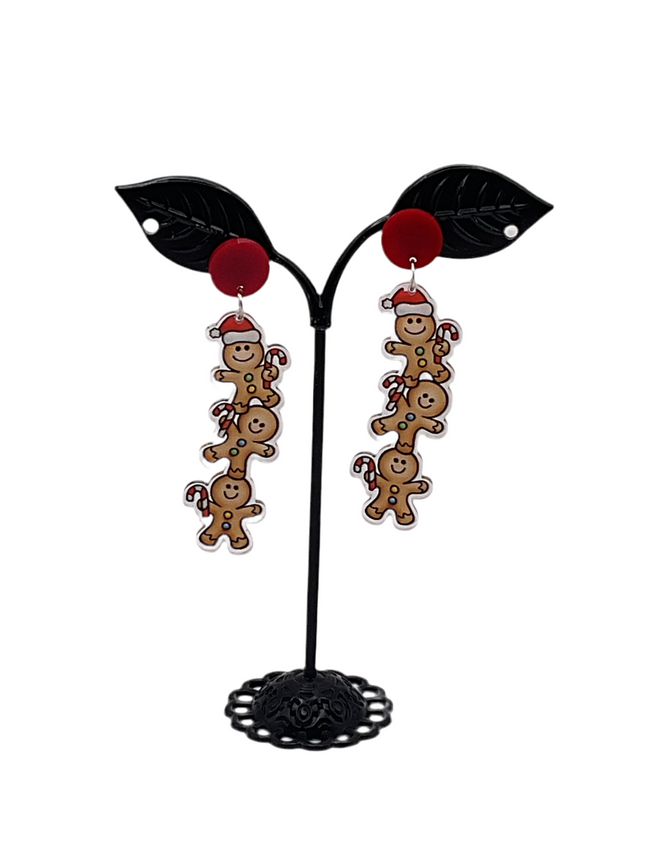 Gingerbread Men Christmas Earrings Hover Image