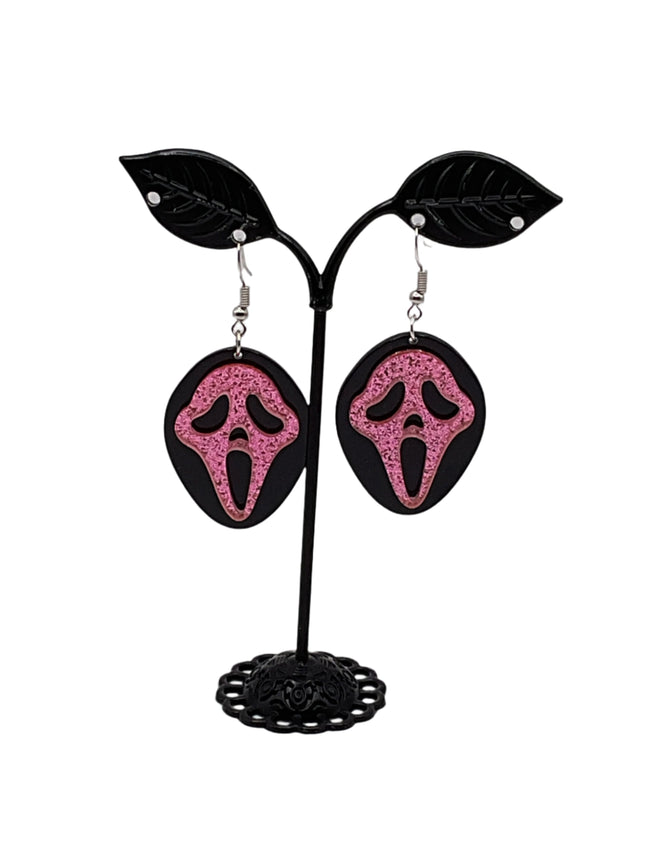 Pink and black scream earrings Hover Image