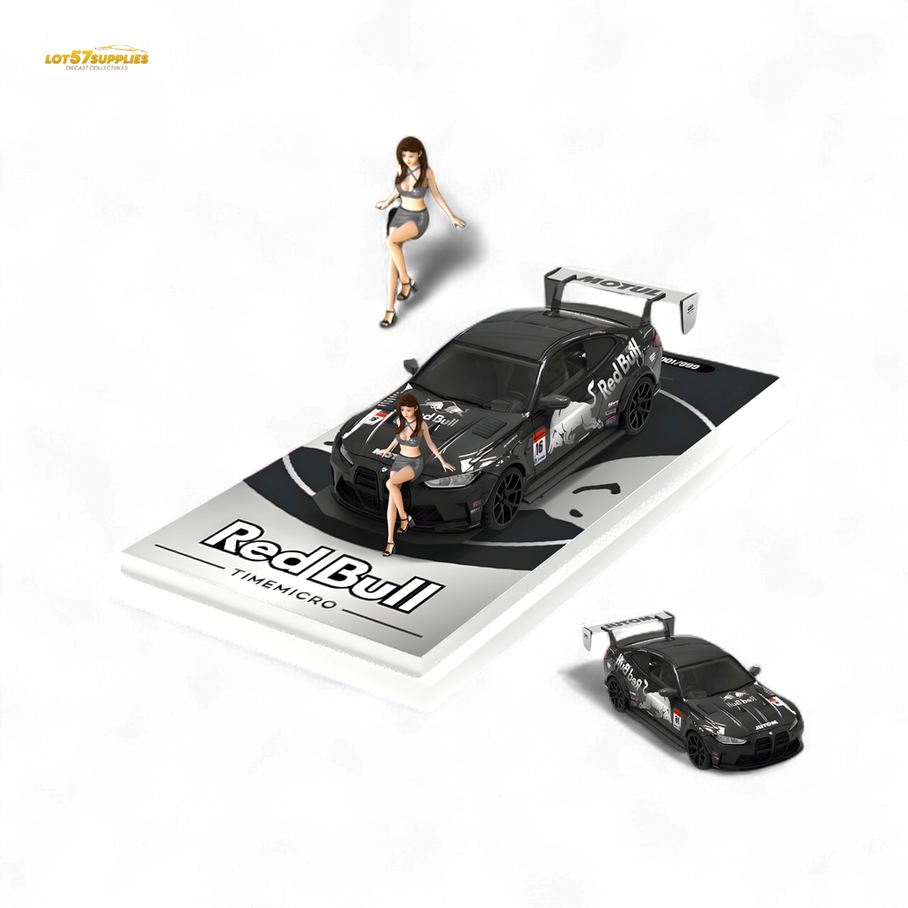 TimeMicro BMW M4 Modified Widebody Silver R e d B u l l - Figure Version 1:64 - Collectors World Toys