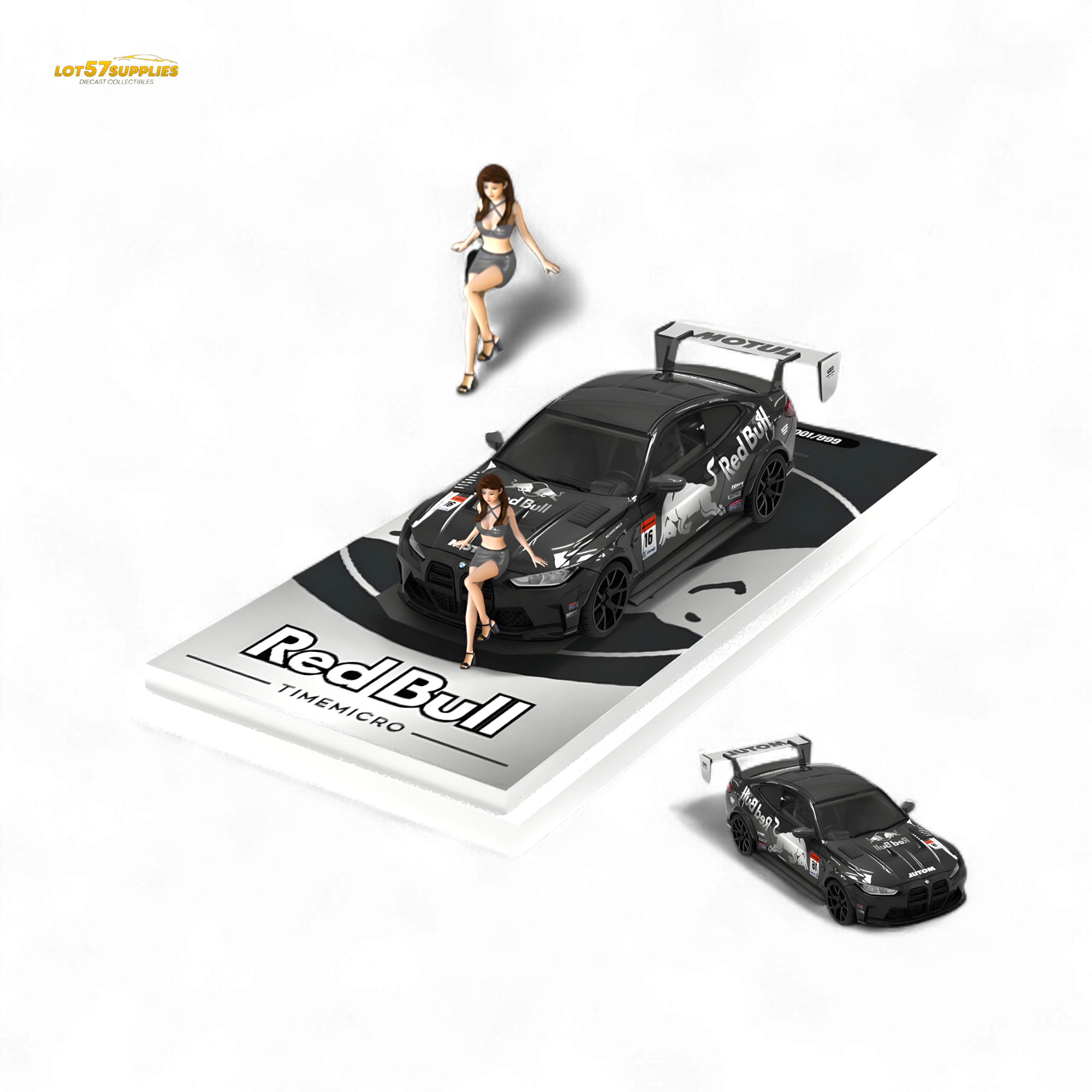 TimeMicro BMW M4 Modified Widebody Silver R e d B u l l - Figure Version 1:64 - Collectors World Toys