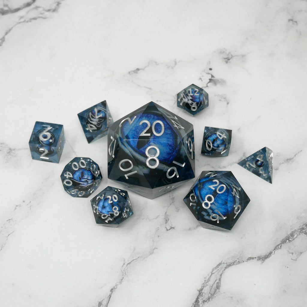Blue Slaadi's Eye - 7 Piece Moving Eye DnD Dice Set | Acrylic RPG Gaming Dice - Collectors World Toys