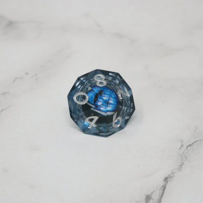 Blue Slaadi's Eye - 7 Piece Moving Eye DnD Dice Set | Acrylic RPG Gaming Dice