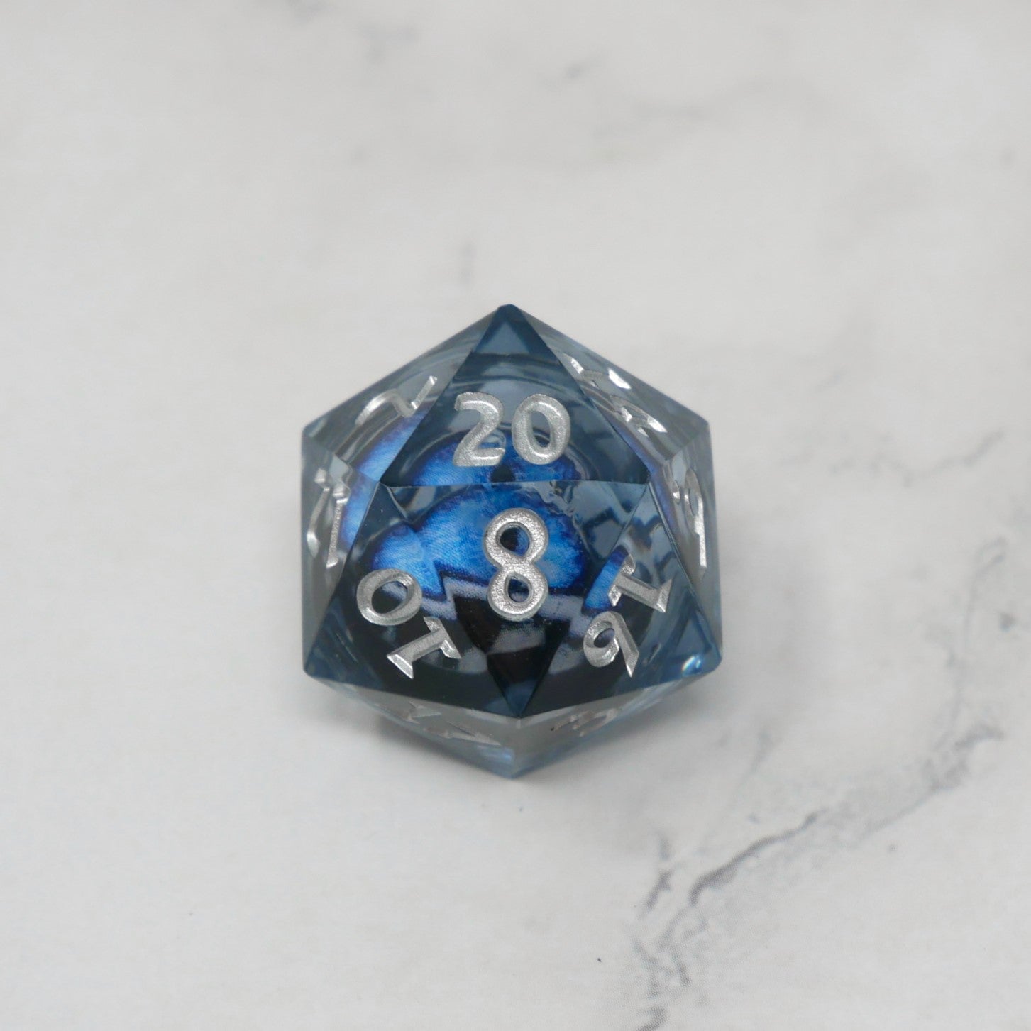 Blue Slaadi's Eye - 7 Piece Moving Eye DnD Dice Set | Acrylic RPG Gaming Dice