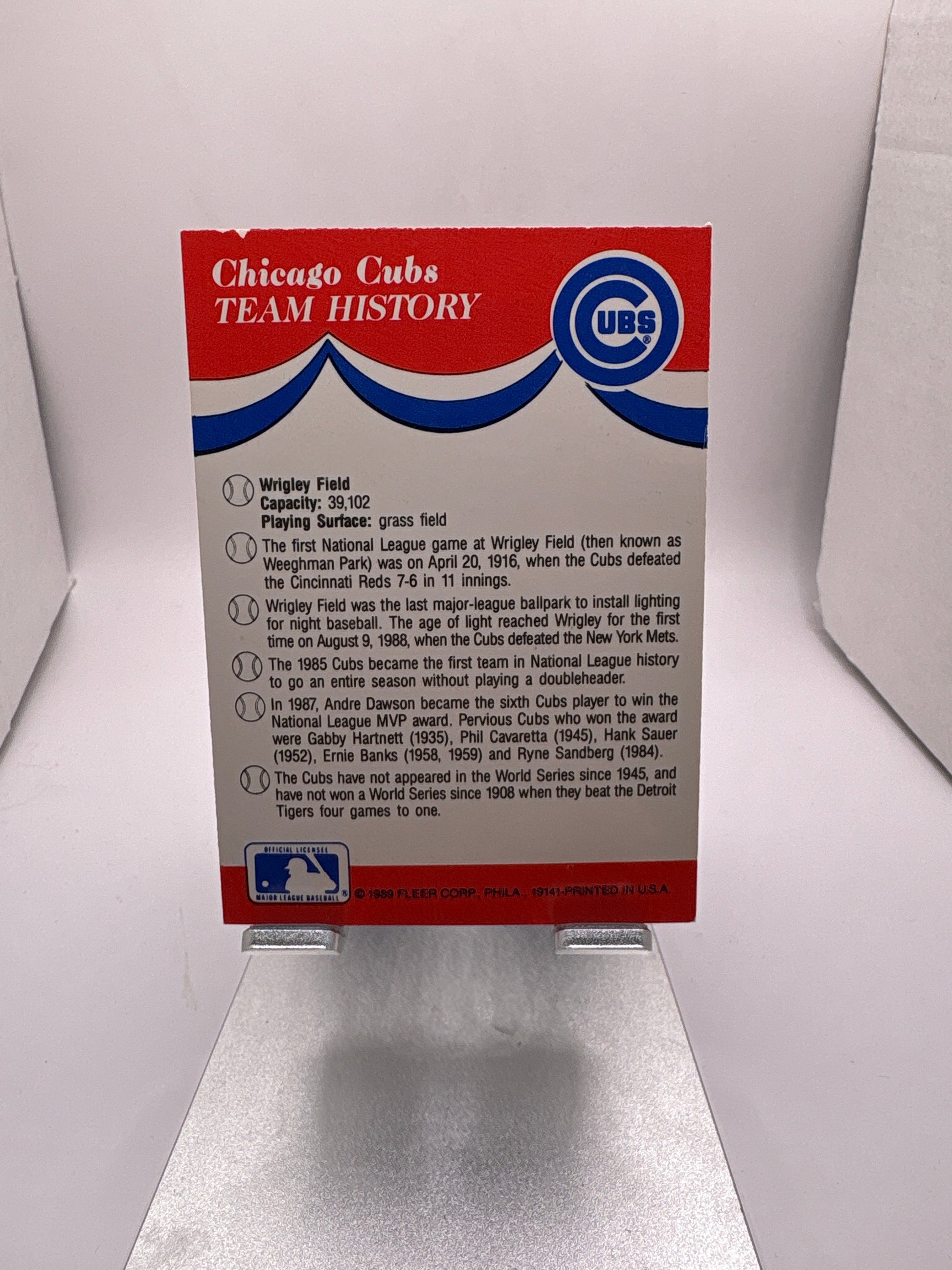 Fleer Chicago Cubs Baseball Sticker Sports Card