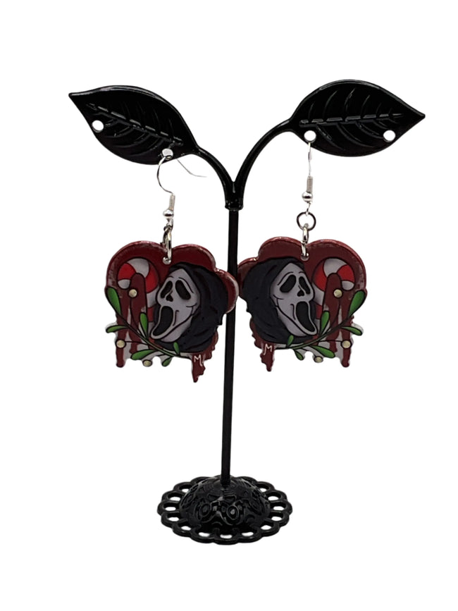 Ghost Face Scream Christmas Earrings Hover Image