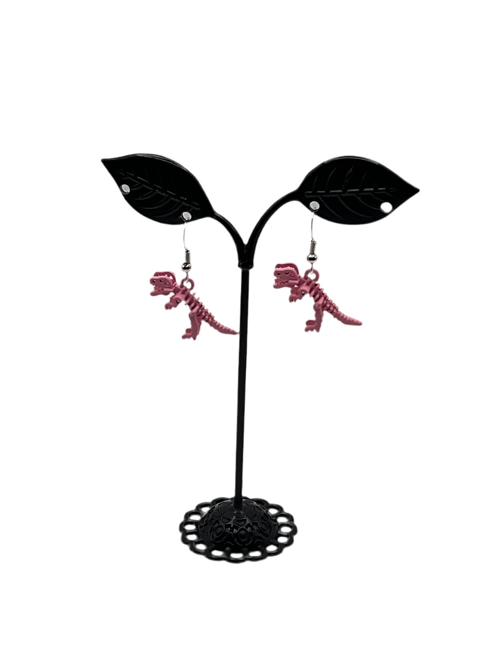Pink Dinosaur Skeleton Earrings