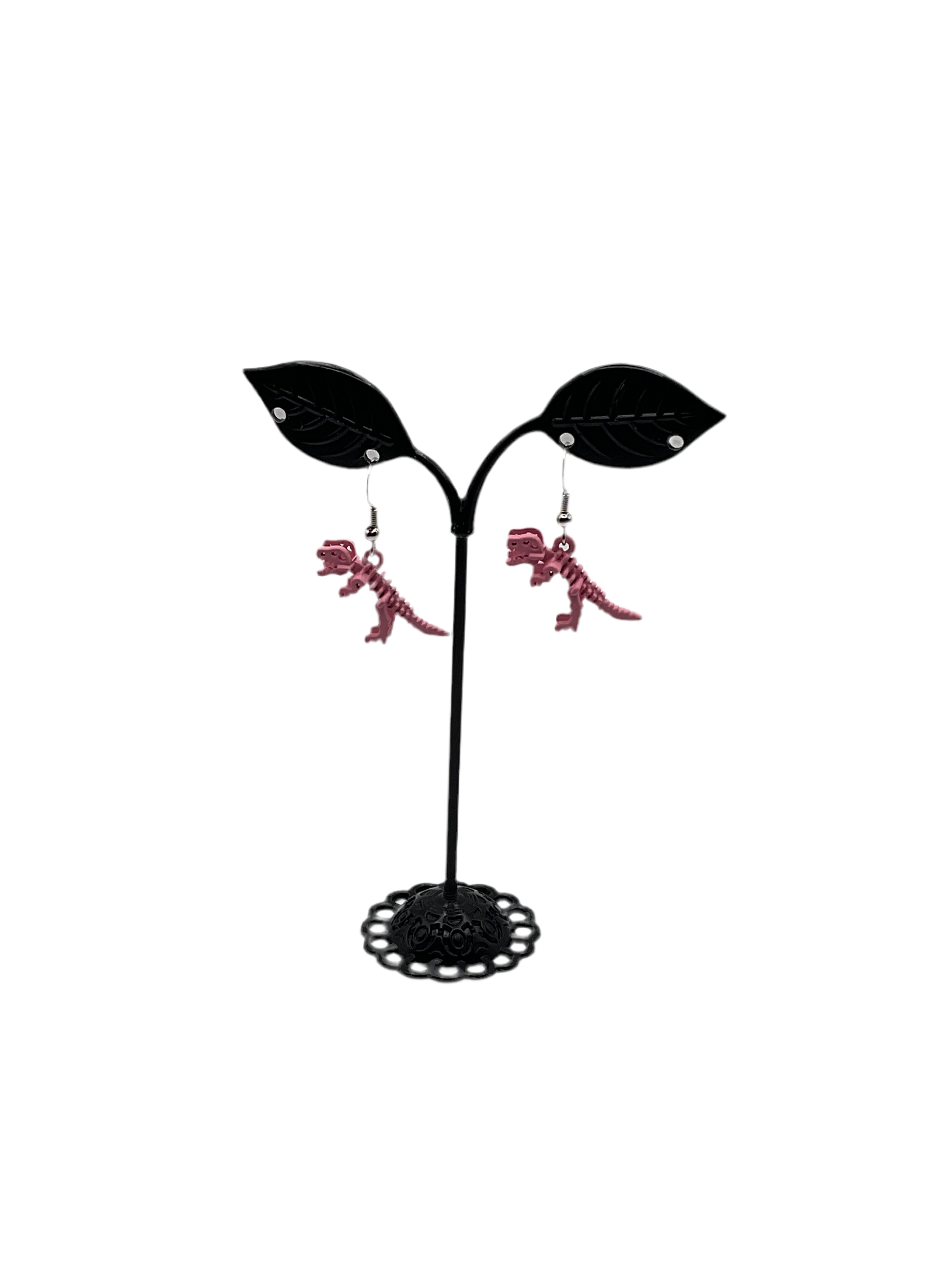 Pink Dinosaur Skeleton Earrings