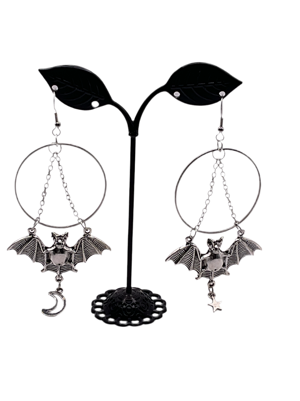 Silver bat earrings