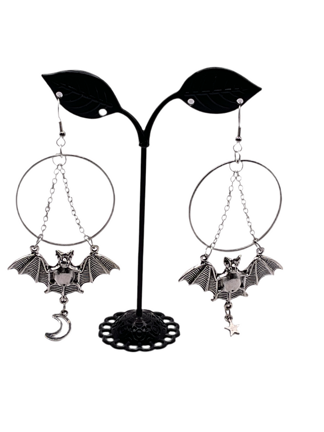 Silver bat earrings Hover Image