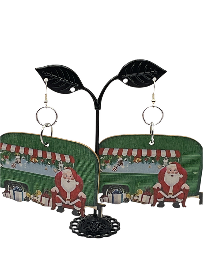 Large Christmas Santa Camper Earrings Hover Image