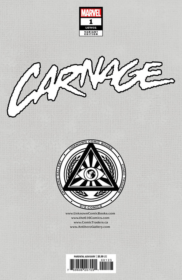 Carnage #1 Unknown Comics Kaare Andrews Exclusive Virgin Var (11/15/2023) (11/22/2023) - Collectors World Toys