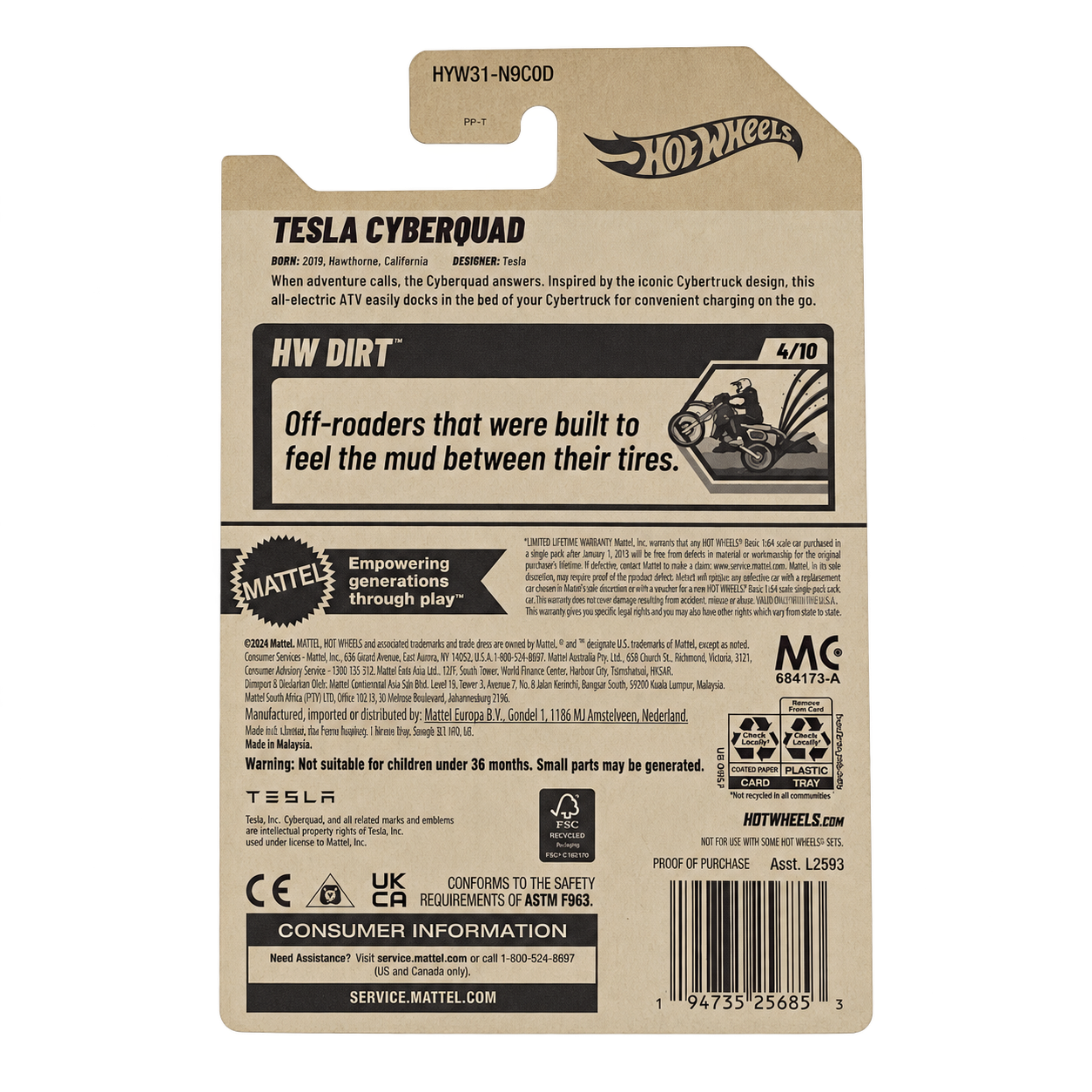 Hot Wheels Tesla Cyberquad | Dirt Series 4/10 Secondary image