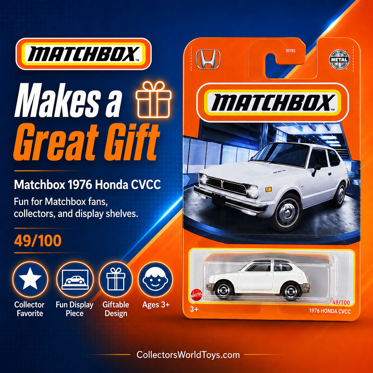 Matchbox 1976 Honda CVCC White 49/100 Die-Cast Collectible Car