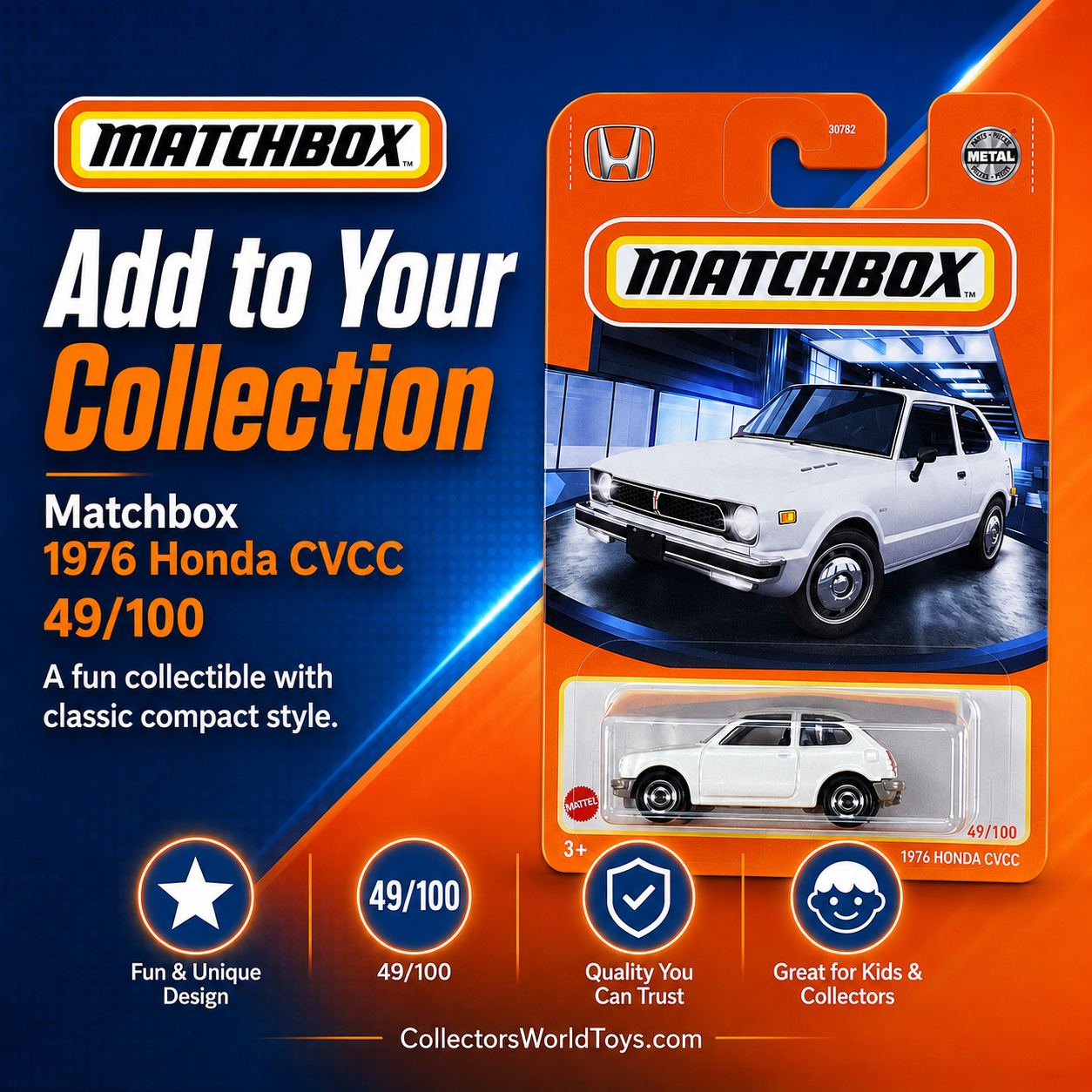 Matchbox 1976 Honda CVCC White 49/100 Die-Cast Collectible Car Secondary image
