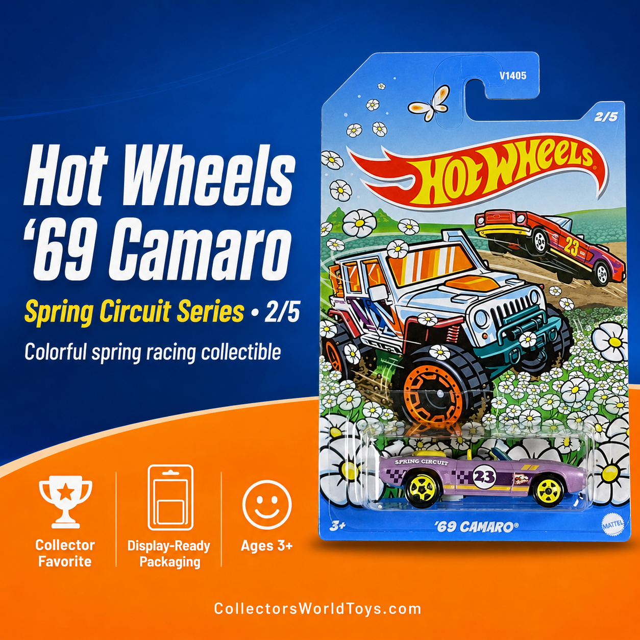 Hot Wheels ’69 Camaro Spring Circuit 2/5 Purple Die-Cast Car V1405 Main image