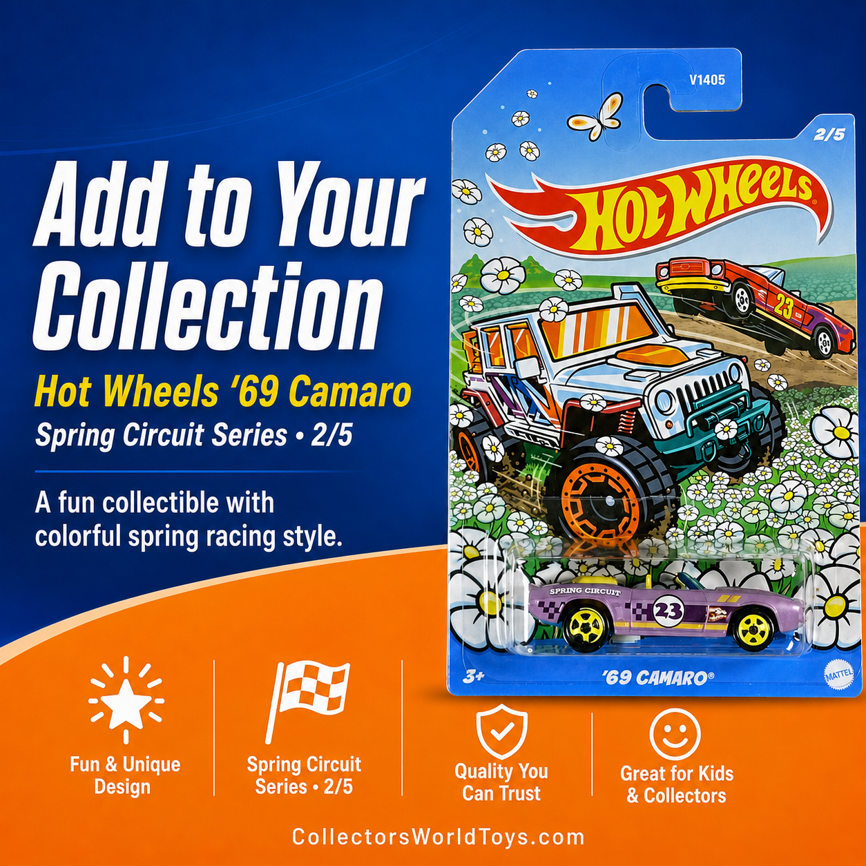 Hot Wheels ’69 Camaro Spring Circuit 2/5 Purple Die-Cast Car V1405