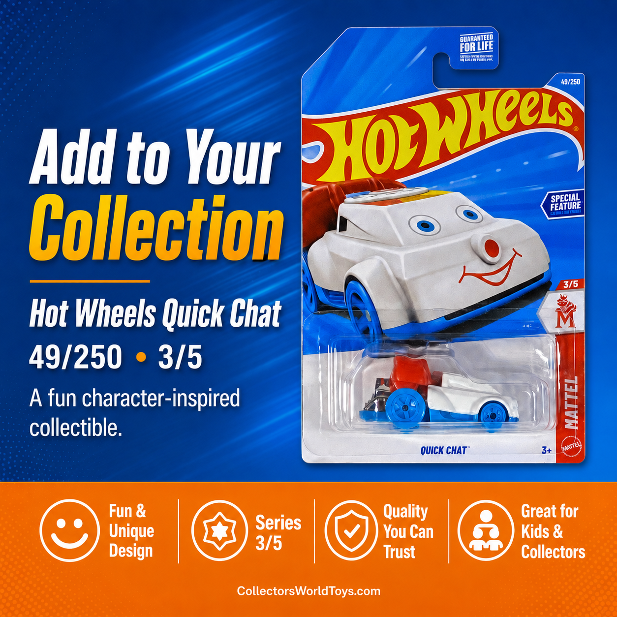 Hot Wheels Quick Chat 49/250 Mattel Series 3/5 White Die-Cast Car