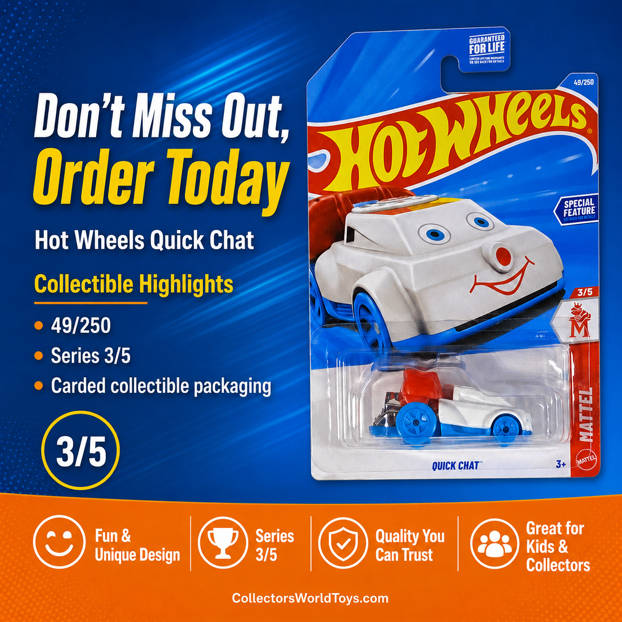 Hot Wheels Quick Chat 49/250 Mattel Series 3/5 White Die-Cast Car
