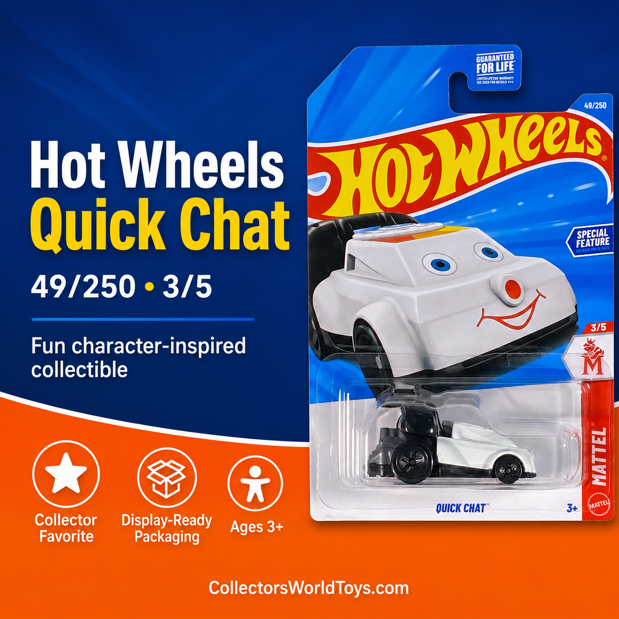 Hot Wheels Quick Chat White & Black 49/250 Mattel Series 3/5 Die-Cast Car