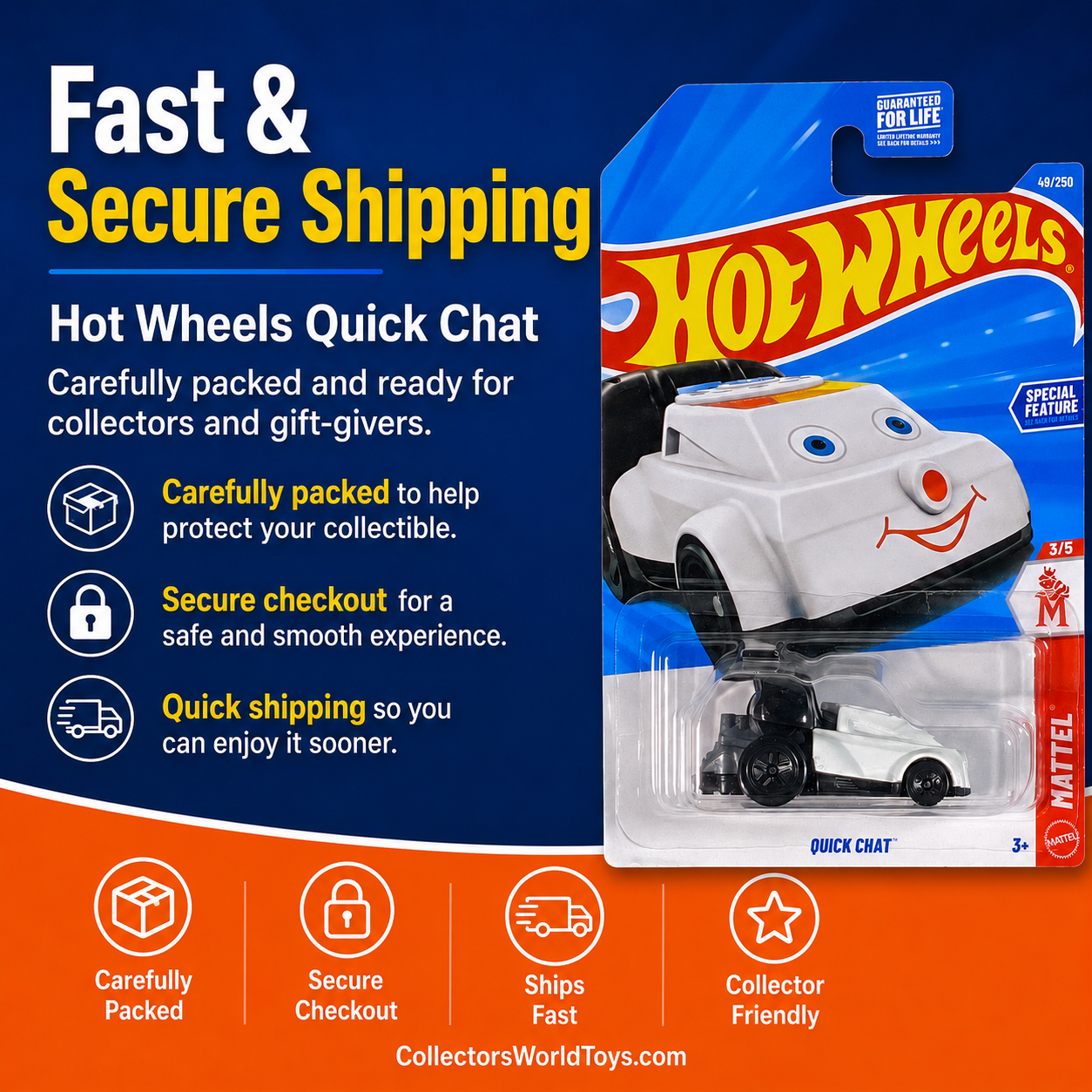 Hot Wheels Quick Chat White & Black 49/250 Mattel Series 3/5 Die-Cast Car