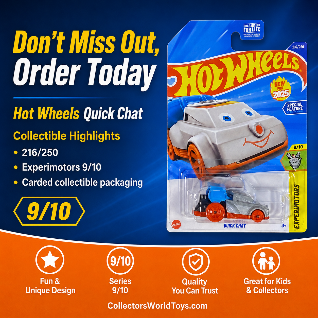 Hot Wheels Quick Chat Silver & Orange Experimotors 9/10 216/250 2025 Die-Cast Car