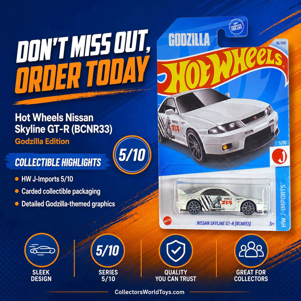 Hot Wheels Nissan Skyline GT-R (BCNR33) Godzilla HW J-Imports 5/10 96/250
