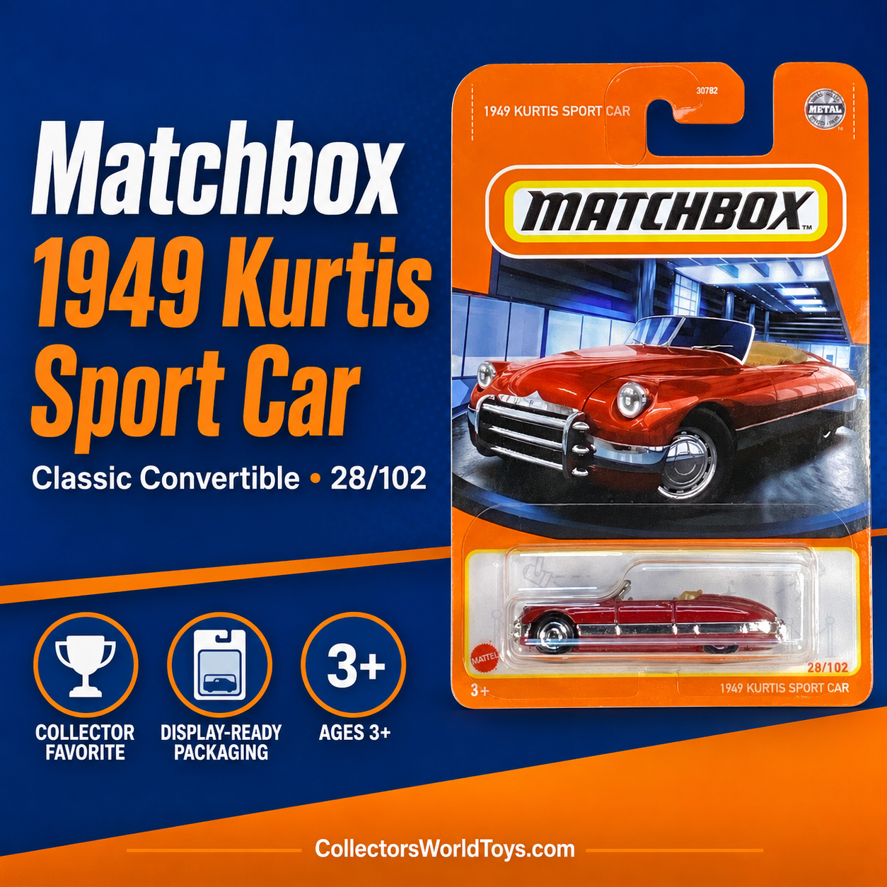 Matchbox 1949 Kurtis Sport Car Red 28/102 Die-Cast Convertible Main image