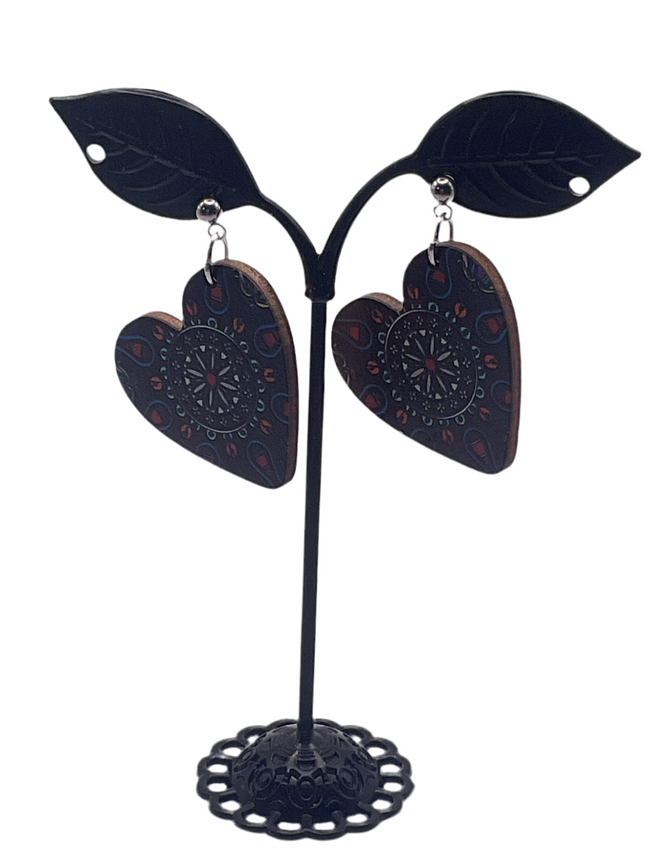 Printed Heart Earrings Hover Image