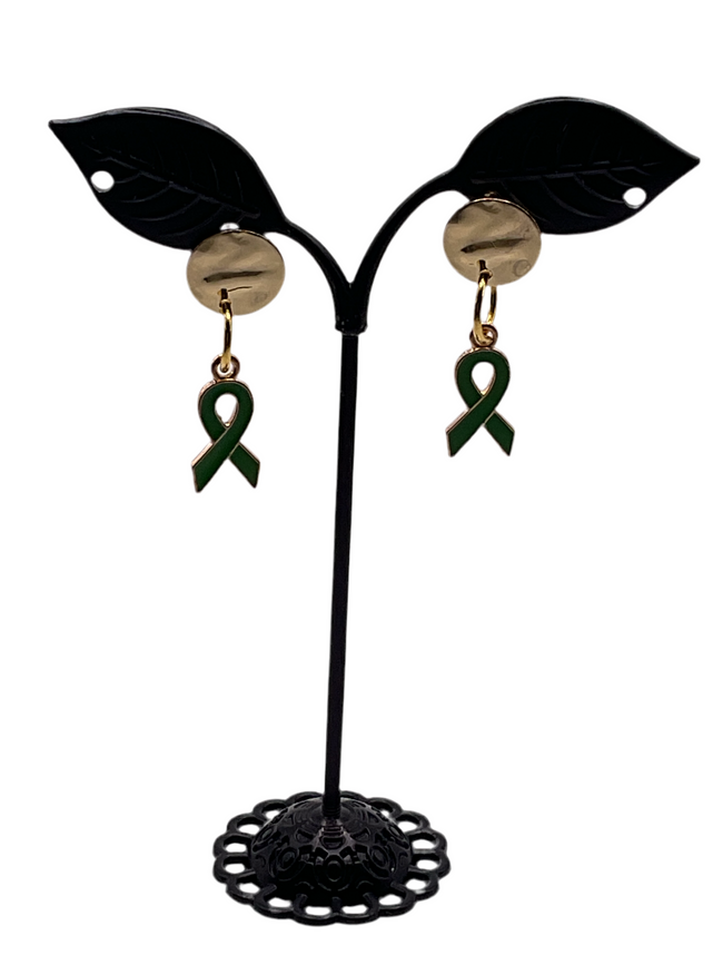 Green ribbon earrings Hover Image