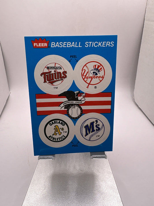 Fleer Minnesota Twins New York Yankees Oakland Athletics Seattle Mariners Baseball Stickers