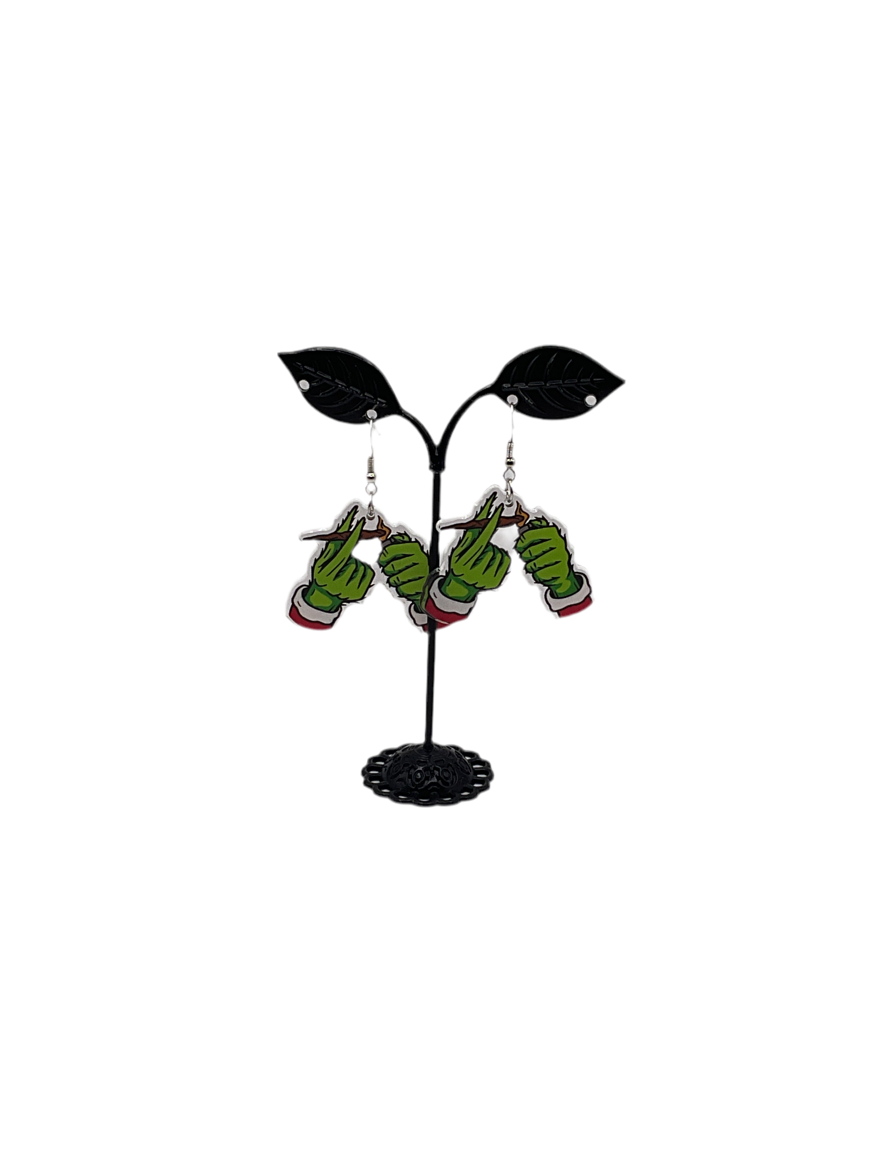 Green Christmas Hands with Blunt Earrings