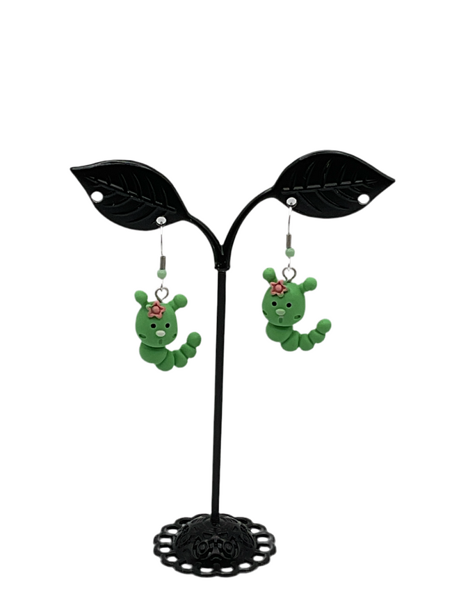 Green Caterpillar Earrings Hover Image
