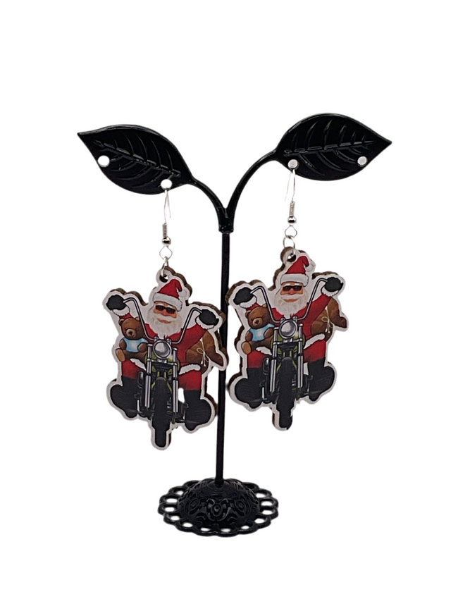 Motorcycle Santa Earrings Hover Image