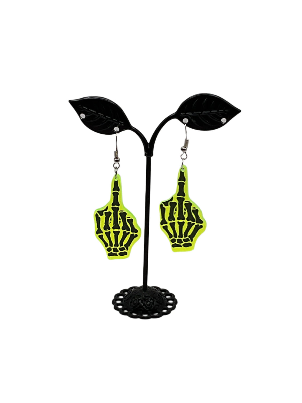Neon Skeleton Middle Finger Earrings - Collectors World Toys