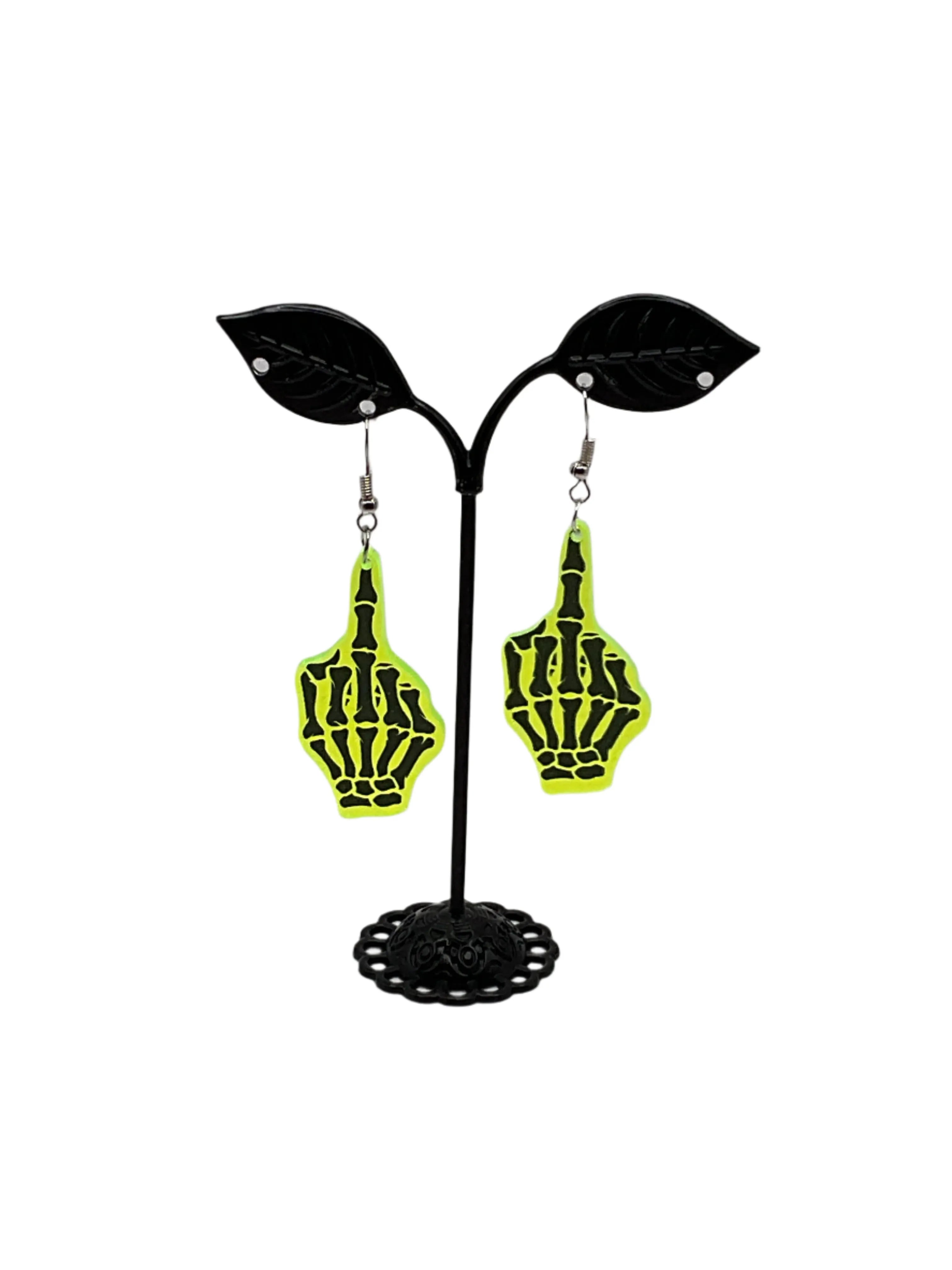 Neon Skeleton Middle Finger Earrings - Collectors World Toys