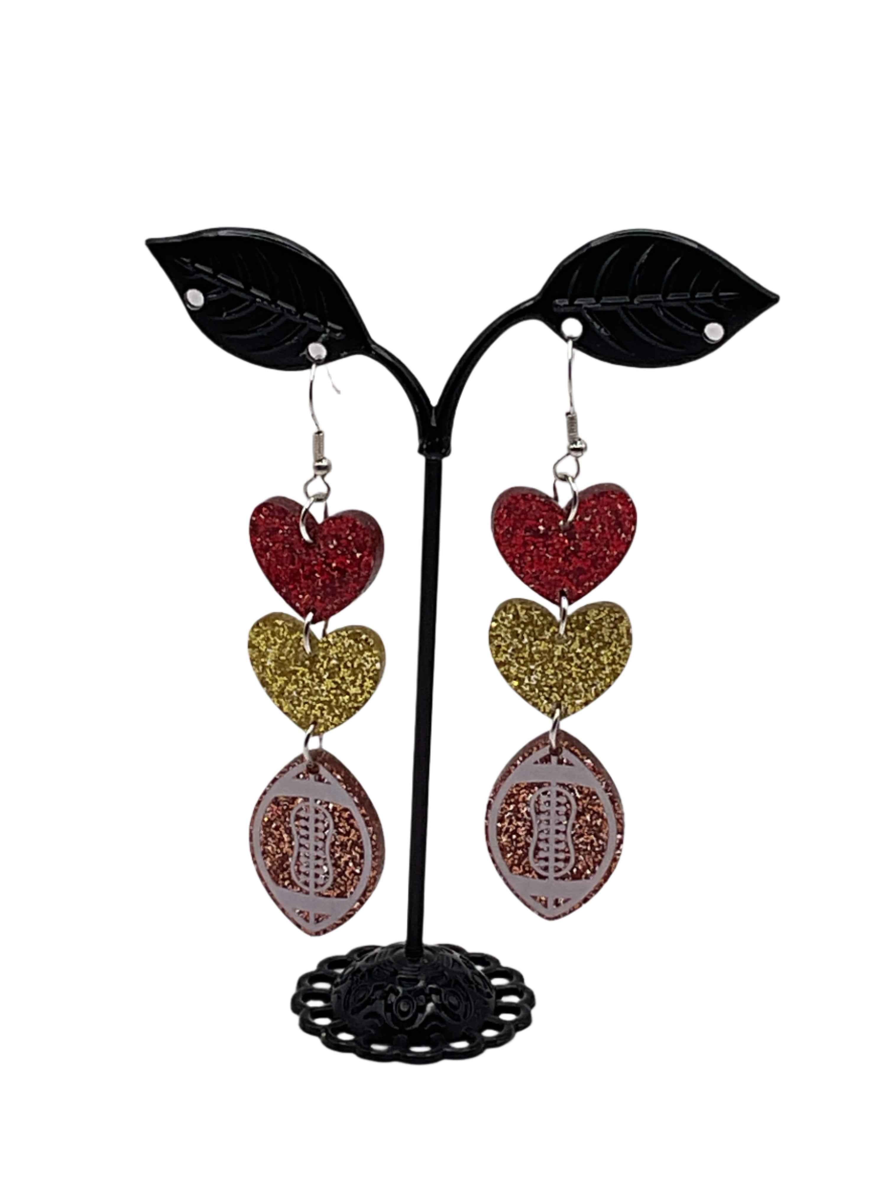 Hearts and Football Earrings Main image