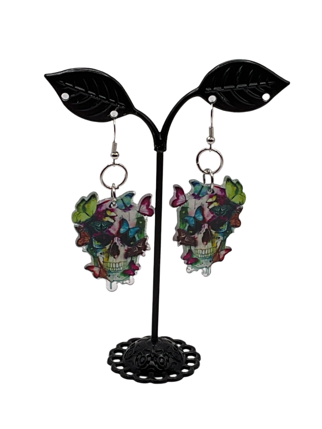 Skull With Butterfly Earrings