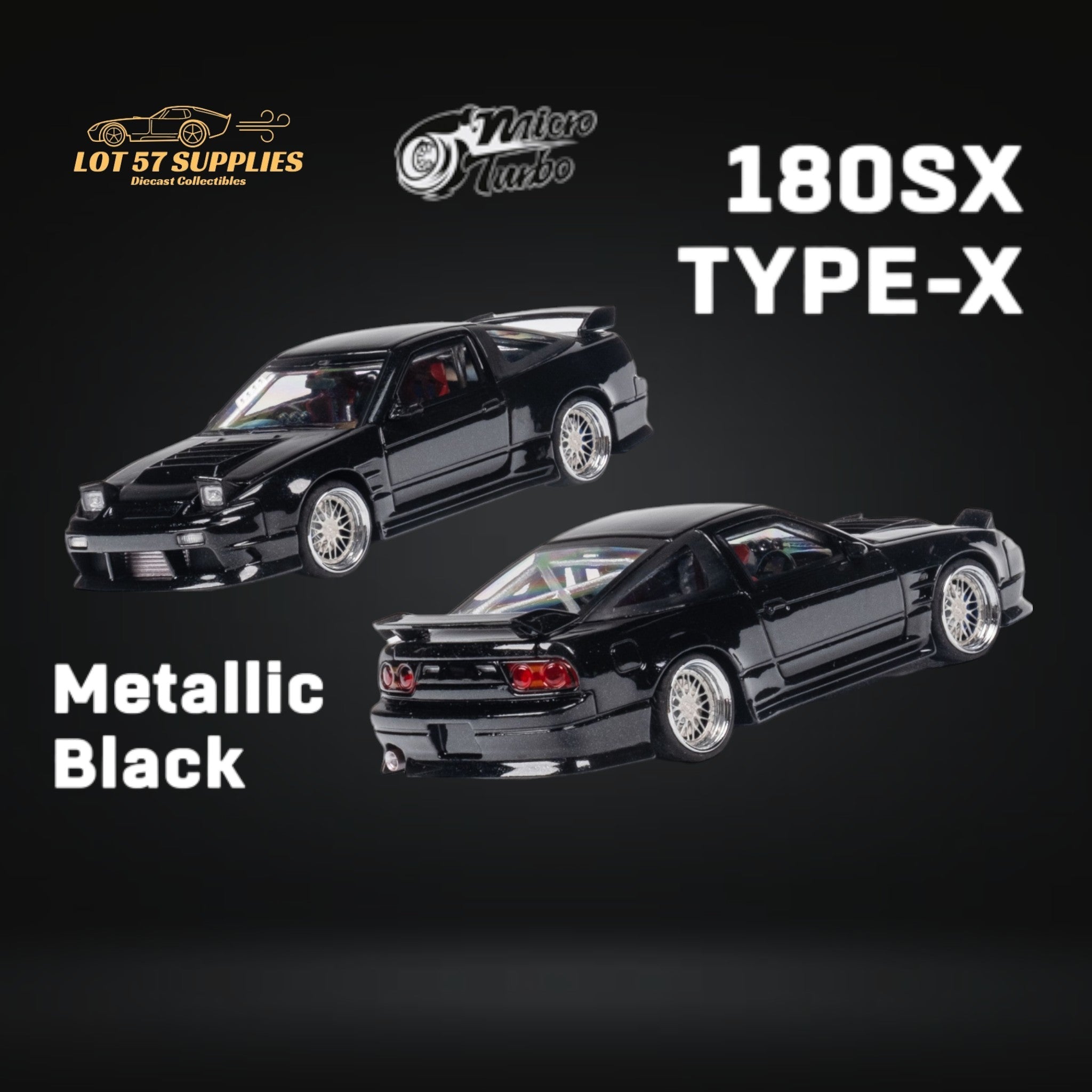 MicroTurbo Custom 180SX Type X Metallic Black 1:64 MT64180SXBLK - Collectors World Toys
