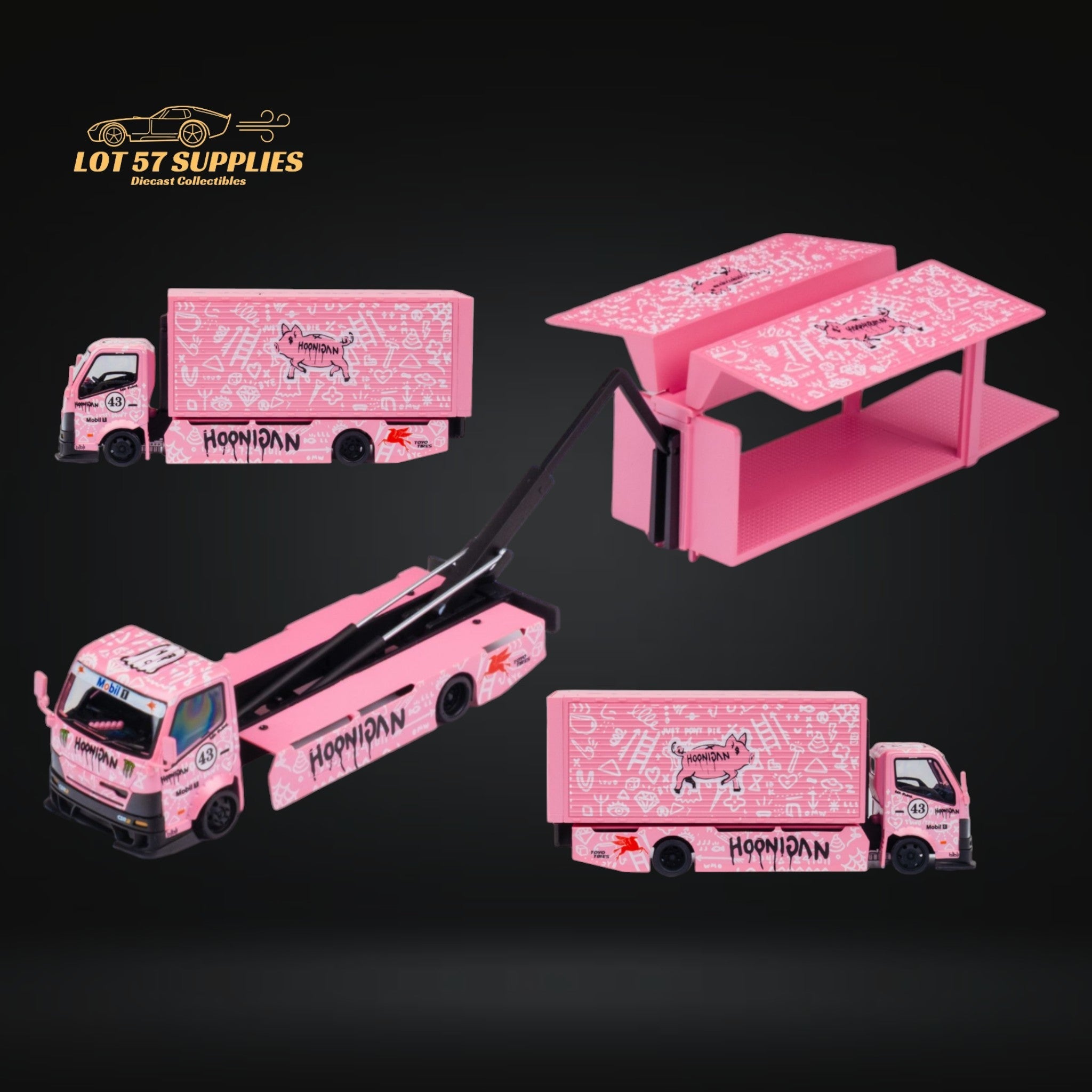 MicroTurbo HINO 300 Custom Box Truck in Pink #43 Livery 1:64 MT6404B5 - Collectors World Toys Main image