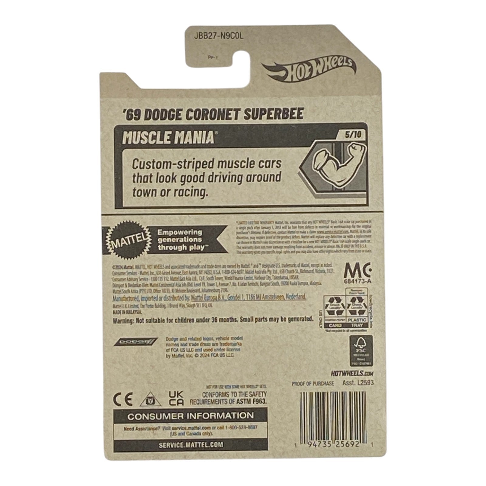 Hot Wheels '69 Dodge Coronet Superbee - Muscle Mania Series 5/10 - Collectors World Toys