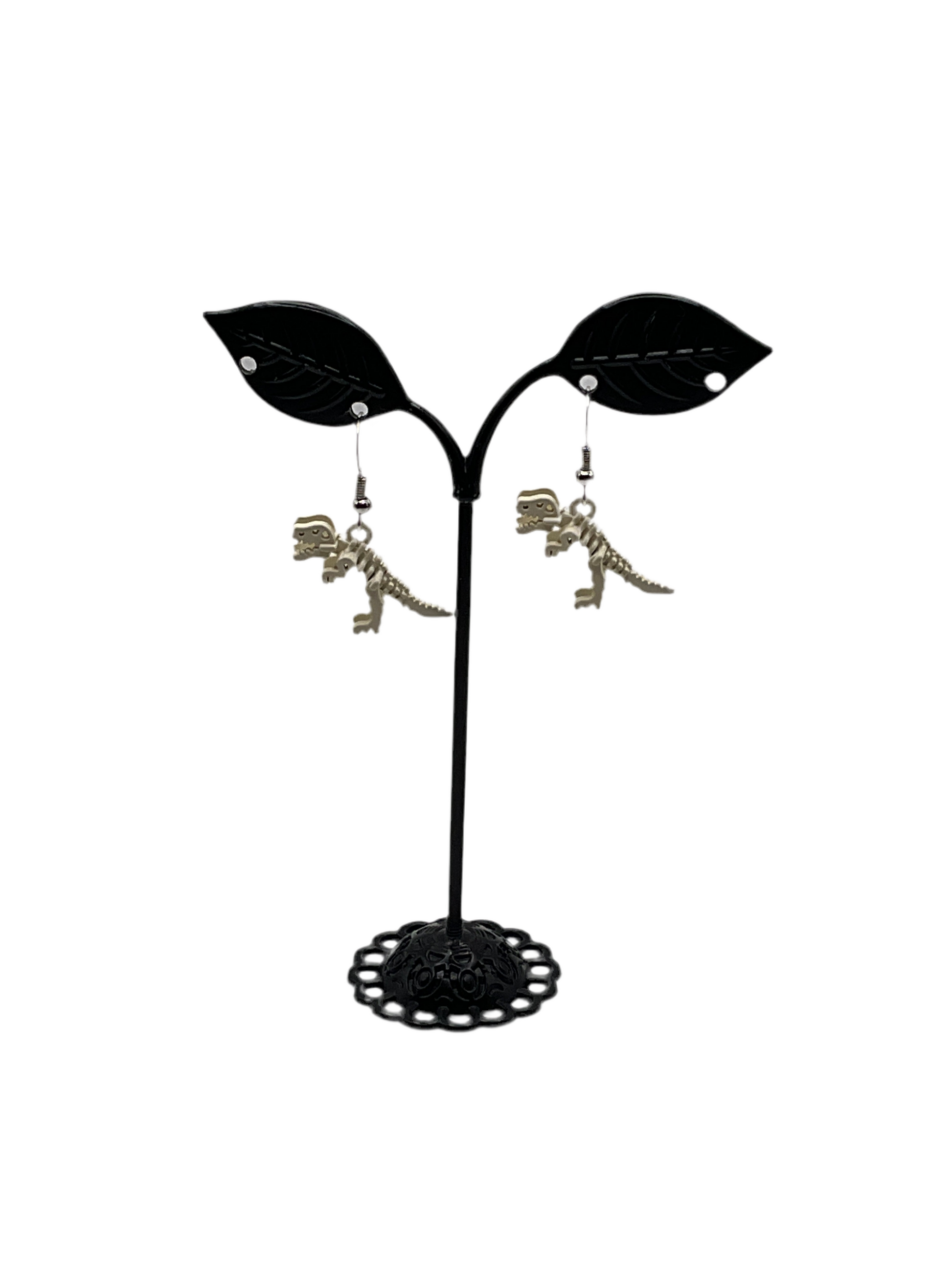 White Dinosaur Skeleton Earrings