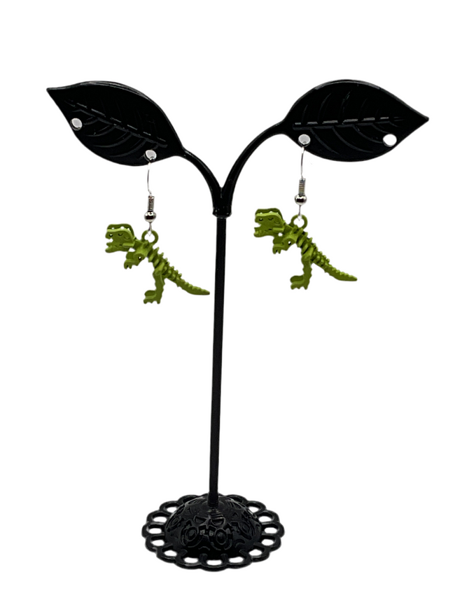 Green Dinosaur Skeleton Earrings Hover Image