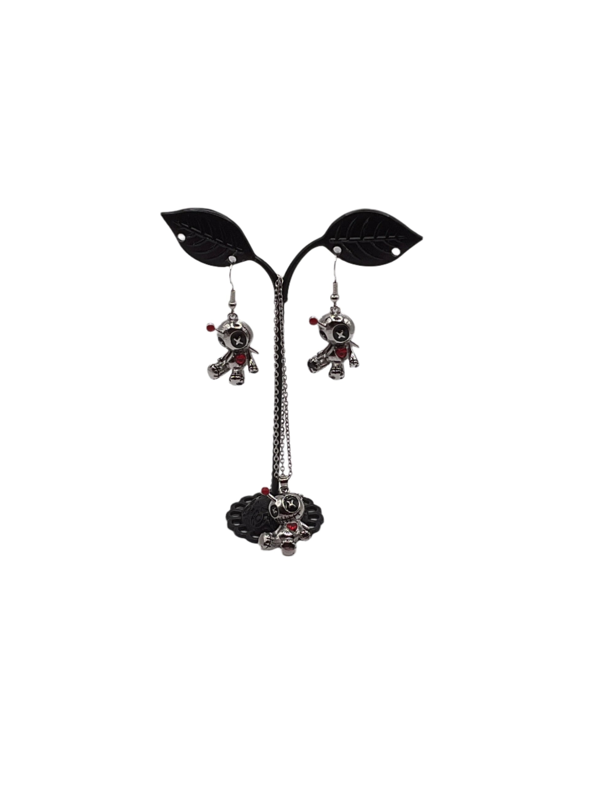 Voo Doo Doll Earrings and Necklace Set