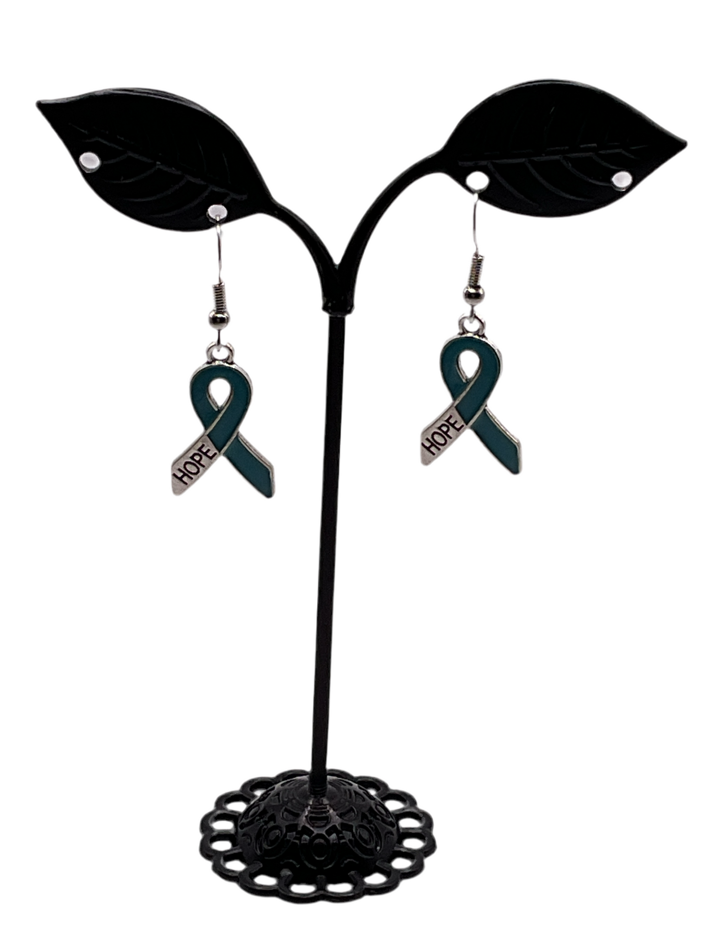 Blue hope awareness ribbon earrings