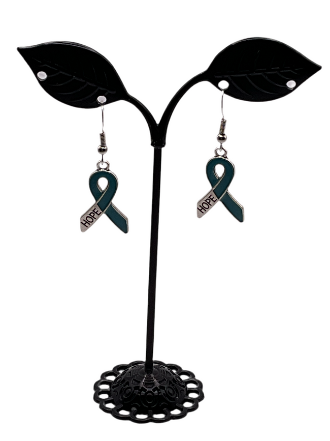 Blue hope awareness ribbon earrings Hover Image