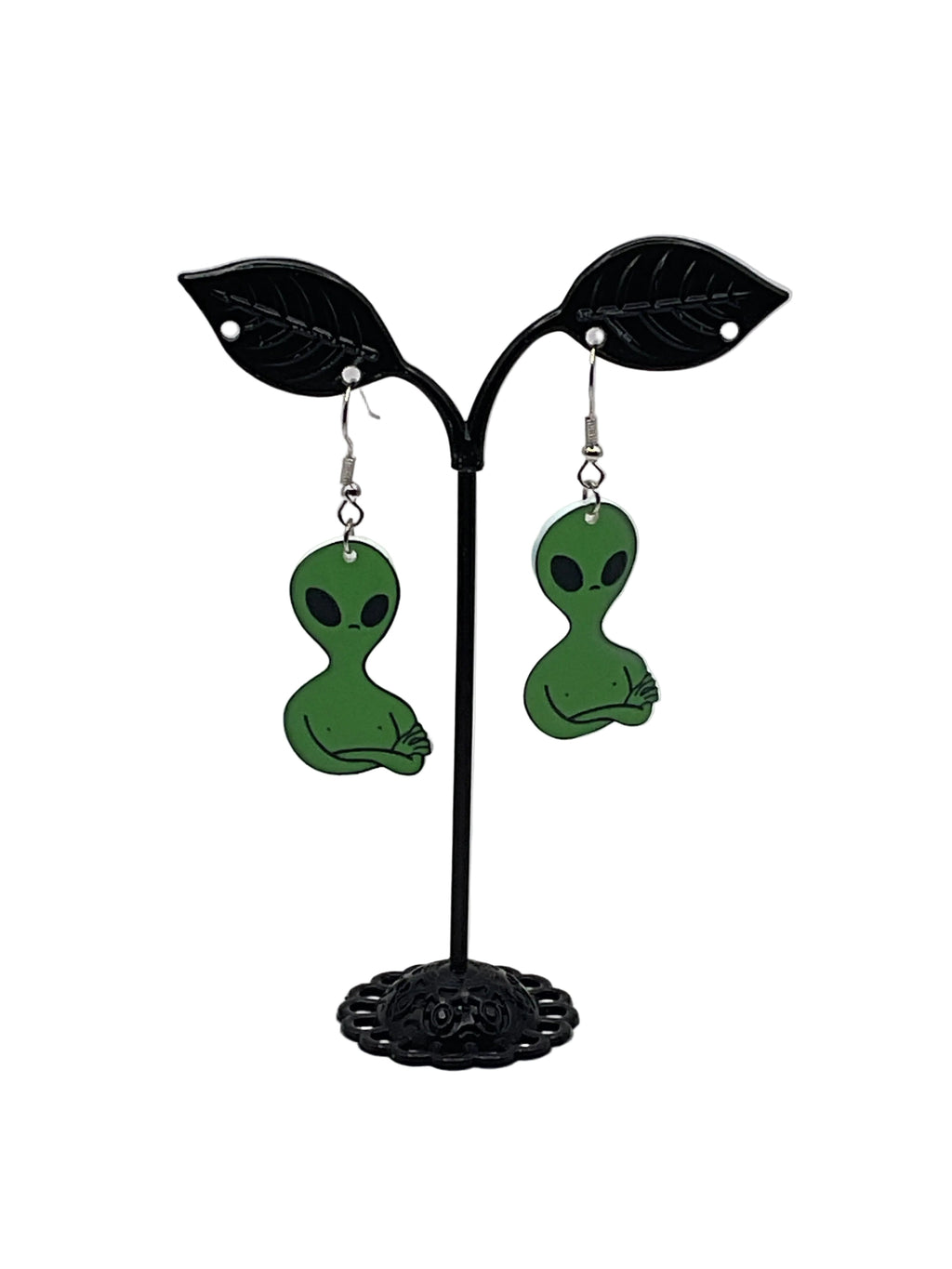 Green alien earrings