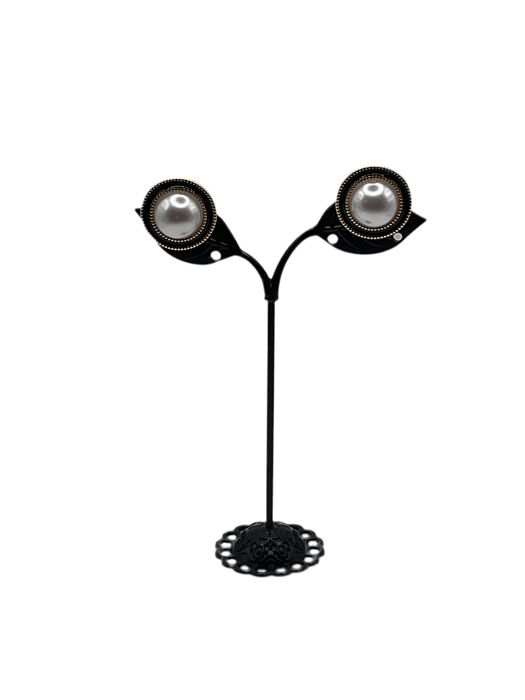 Pearl and Black Enamel Earrings