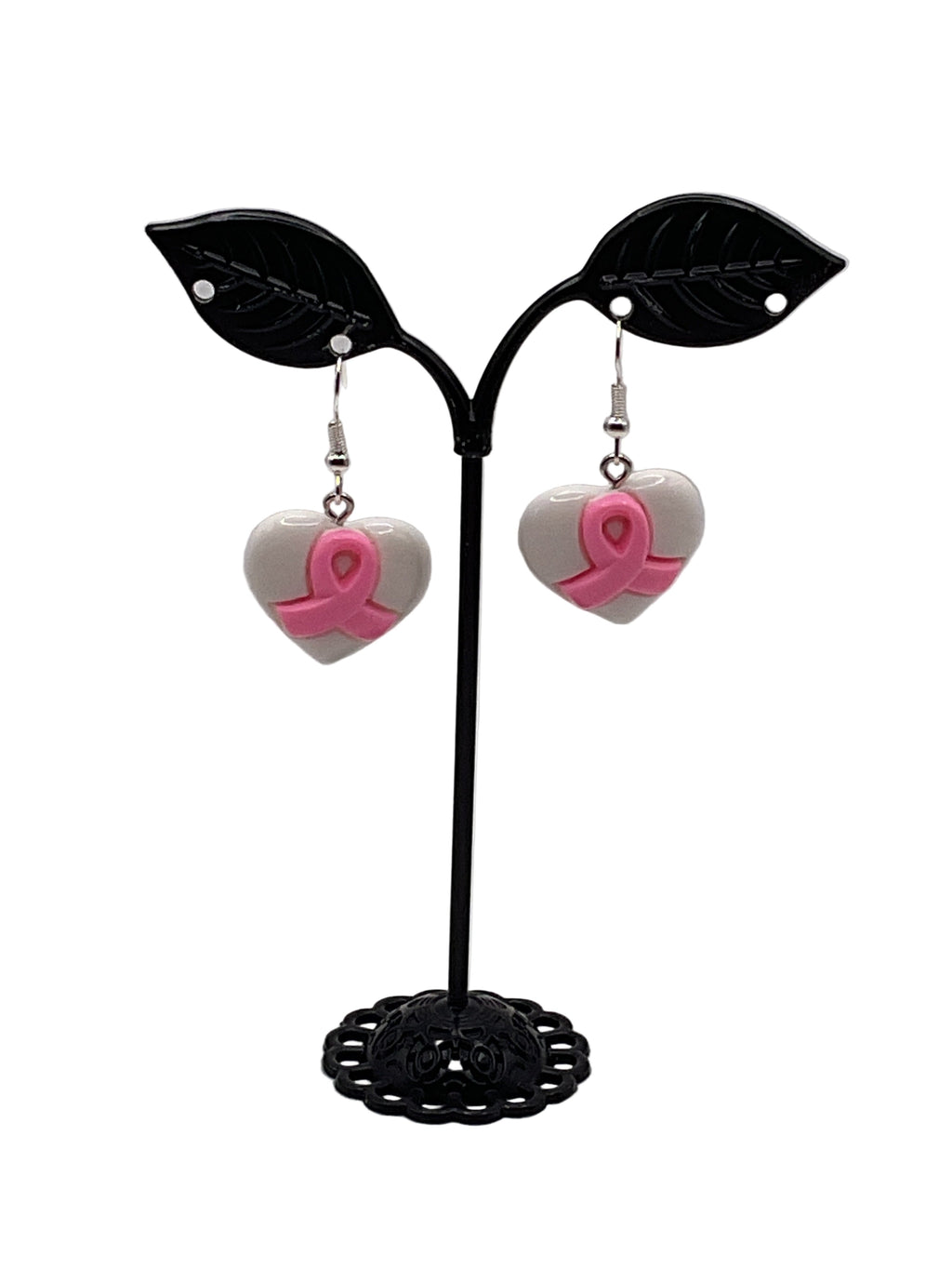 Breast cancer heart earrings