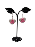 Breast cancer heart earrings