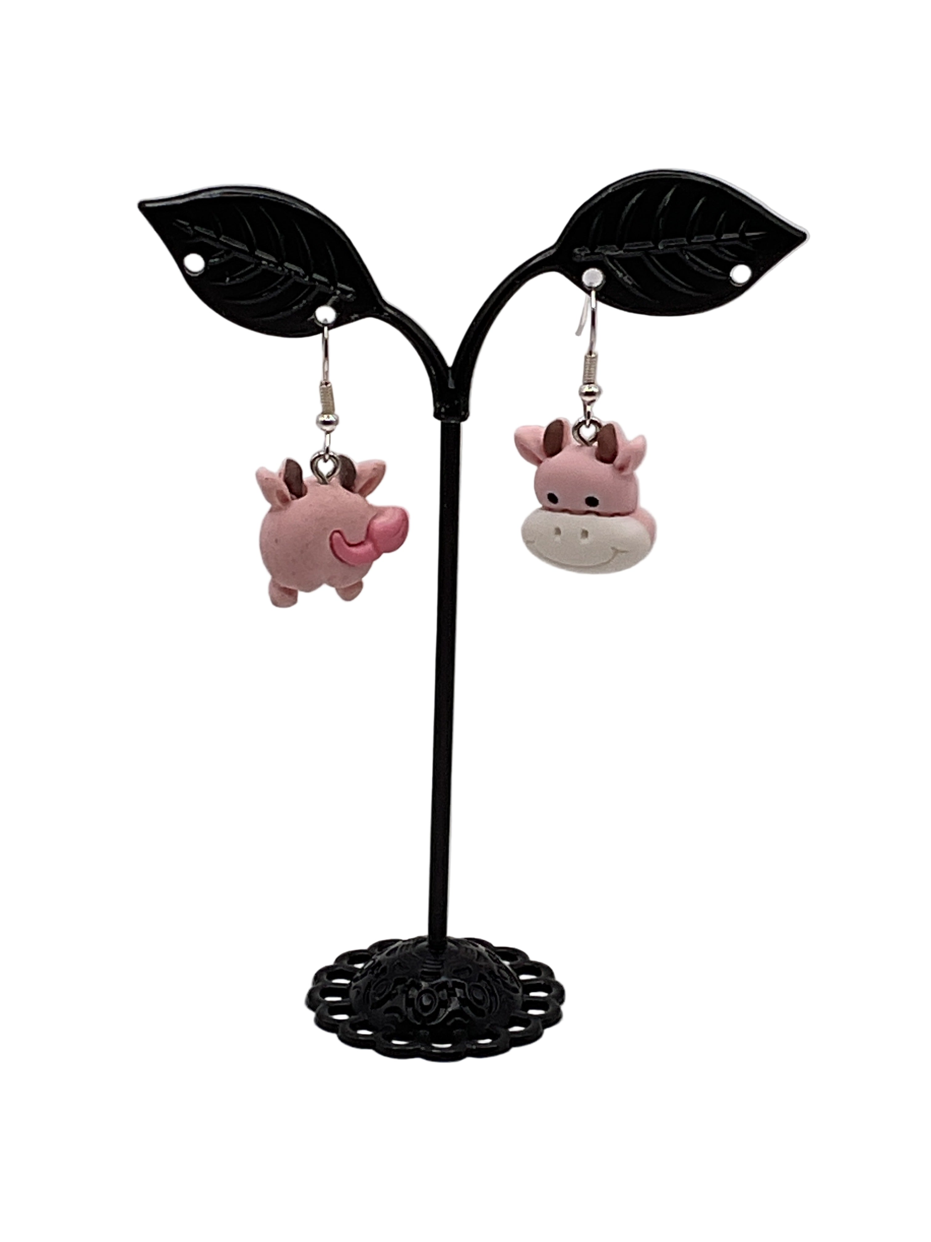 Pink cow earrings